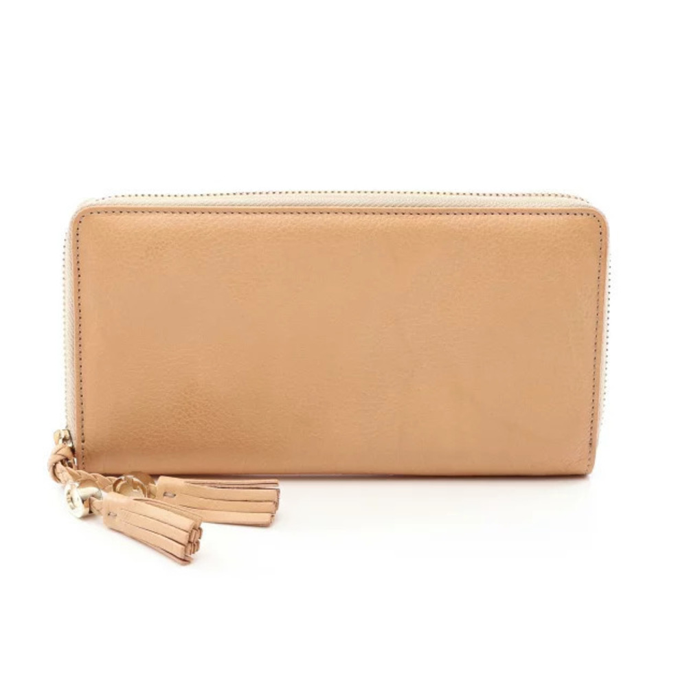 Gucci Tassel Round Long Wallet Leather Beige Cream
